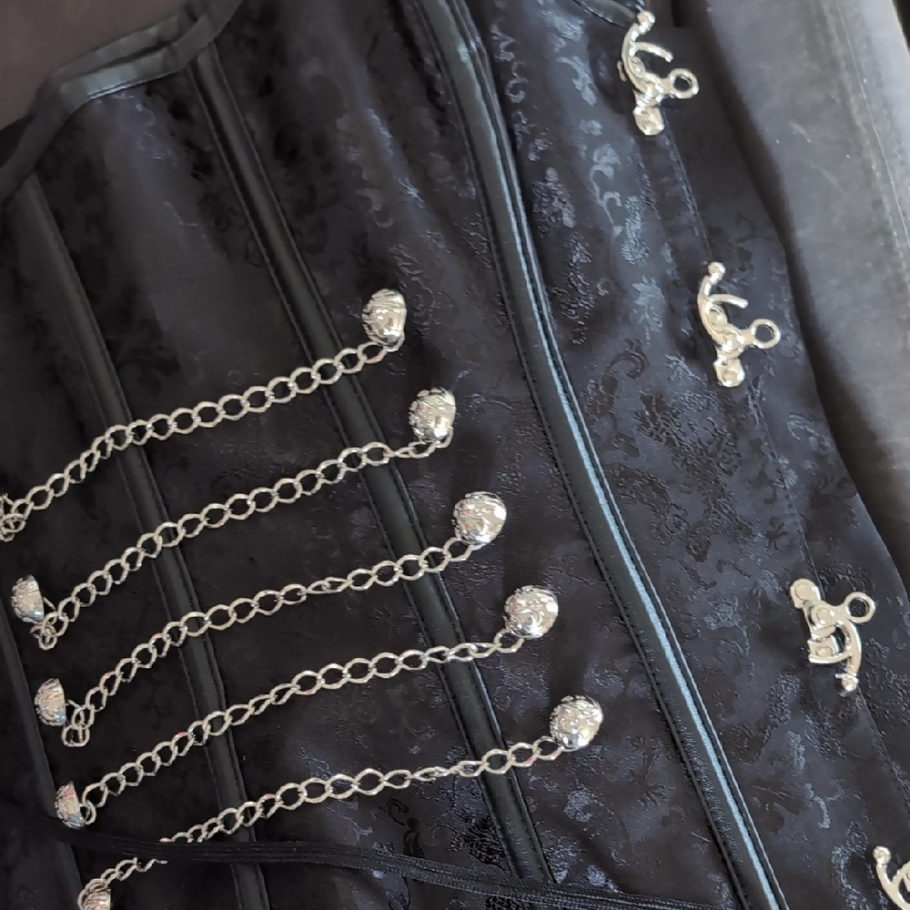 Chic Black Corset with Silver Chain Accents